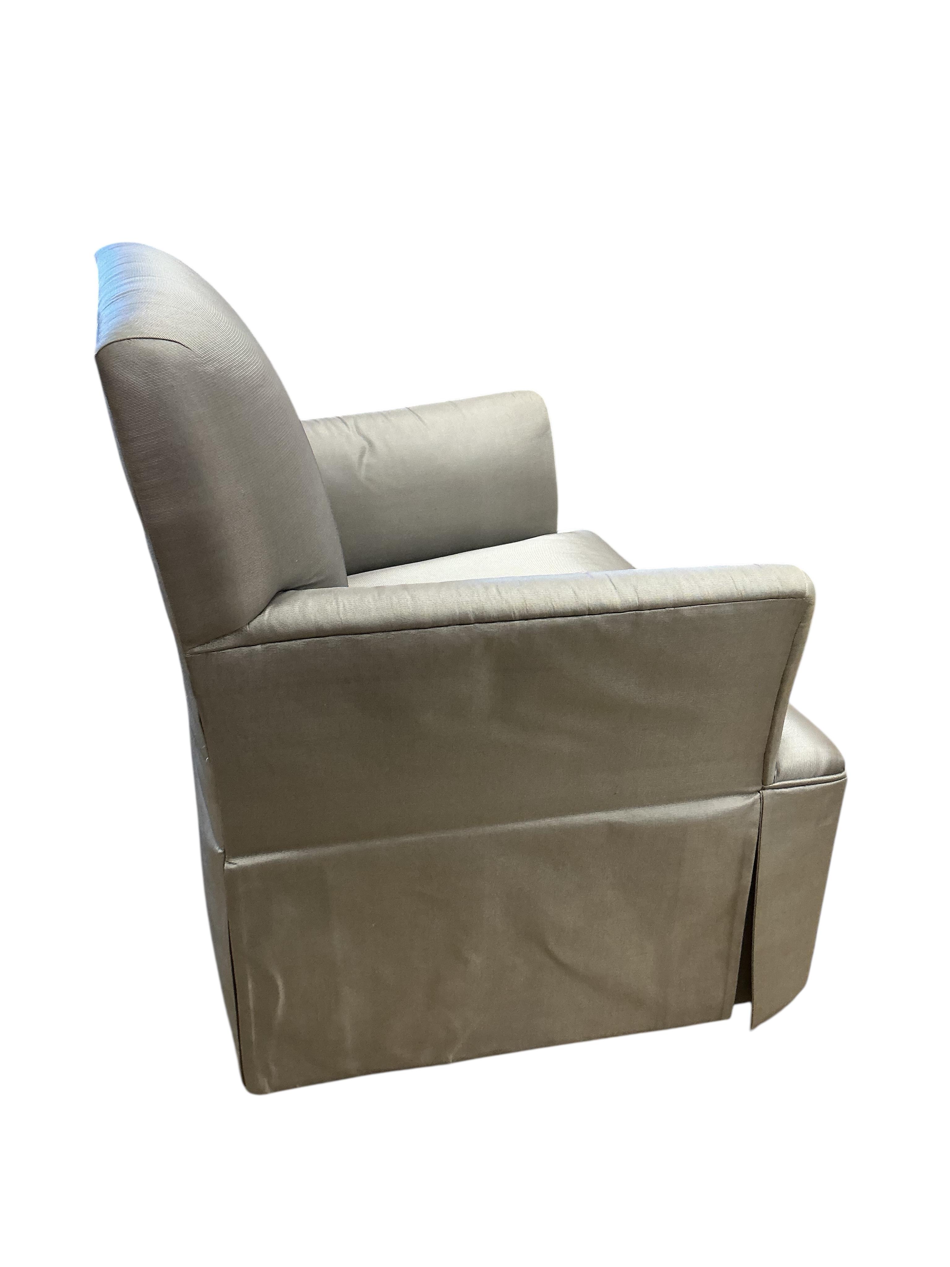 A pair of contemporary Ben Whistler silver fabric armchairs, width 74cm, depth 70cm, height 85cm